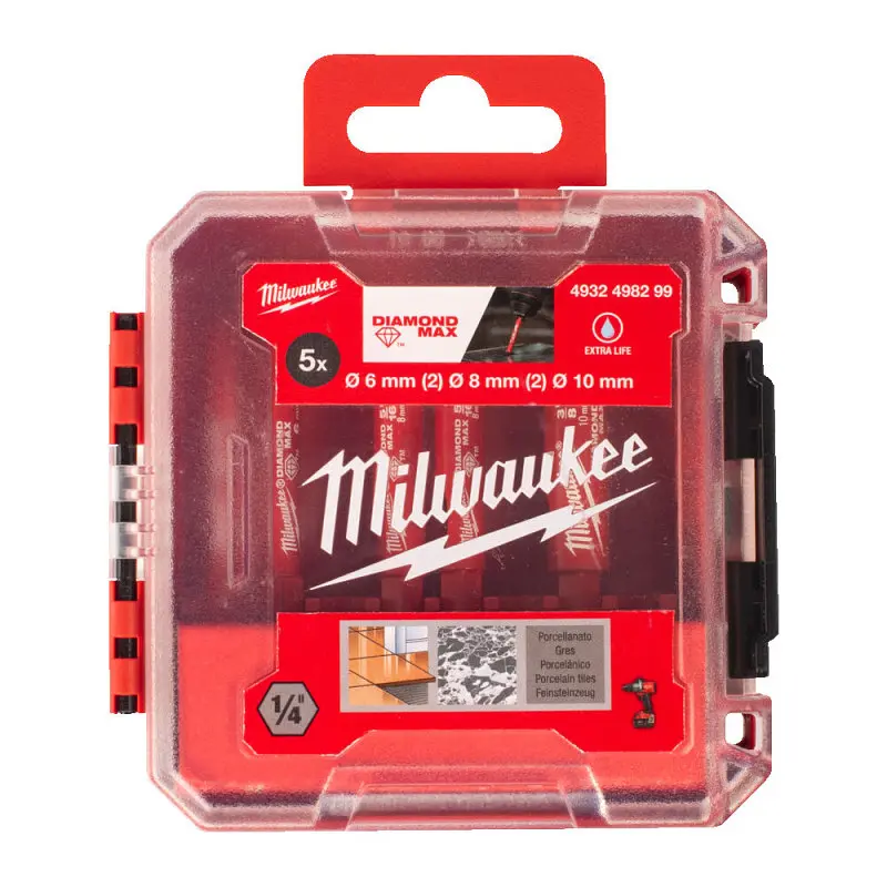 Набір коронок алмазних Diamond Plus/Max MILWAUKEE, (1/4'' Hex) (діаметр 6/6/8/8/10мм) (свердління з водою) пластиковий кейс - фото 4