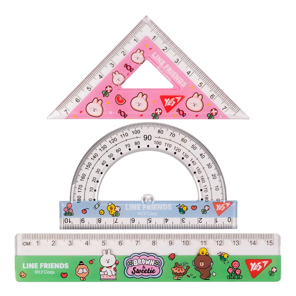 Набір геометричний Yes Line friends 370676 (3предм.,лінійка 15см) - фото 2