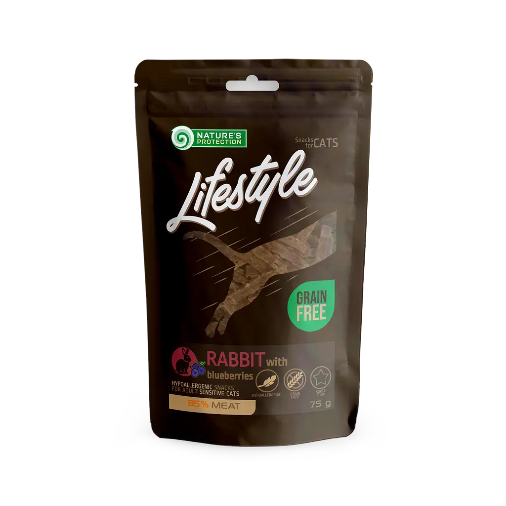 Ласощі для котів, м'ясо кролика з чорницею, Nature's Protection Lifestyle Rabbit with Blueberries, 75г