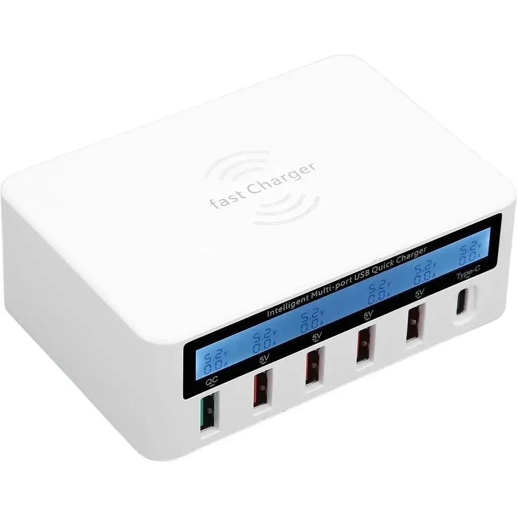 Зарядное устройство Primo WLX-818F 1xUSB QC3.0 / 4xUSB / 1xType-C / беспроводная зарядка Qi 10W / 50W (Max) White - фото 2
