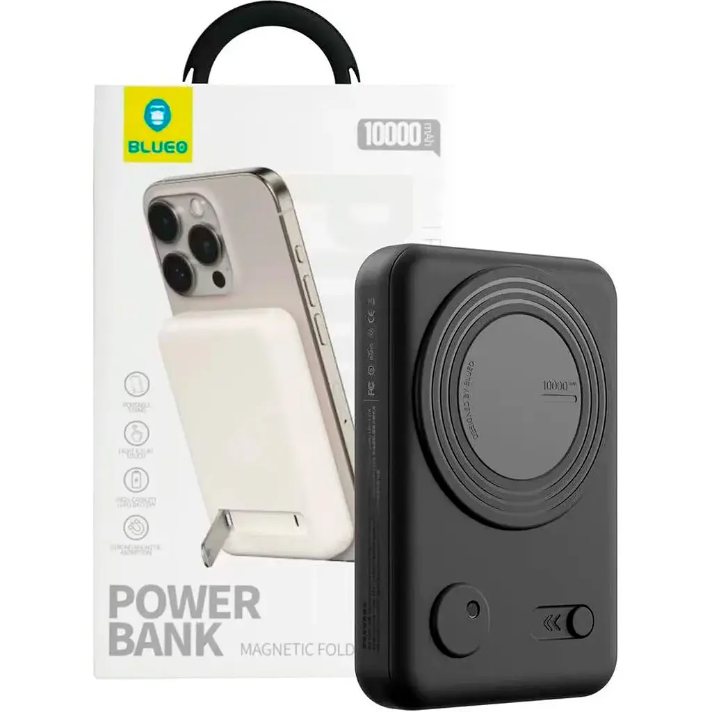 Зовнішній акумулятор Blueo Magnetic Wireless Power Bank With Stand 20W 10000mAh Black (P010BLKS) [105993] - фото 3