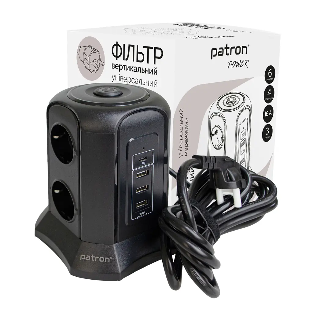 Мережевий фільтр живлення Patron SP-1663-USBT (EXT-PN-SP-1663-USBT) - фото 2