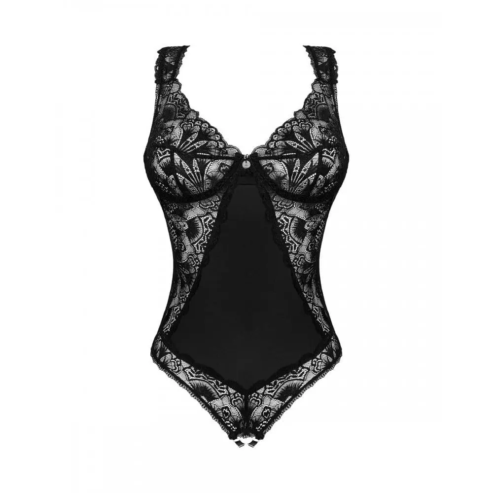 Еротичне боді з відкритою промежиною Obsessive Donna Dream crotchless teddy, M/L, чорний - фото 3