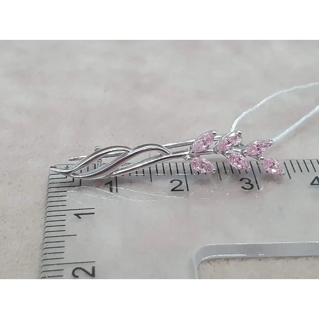 Срібна брошка-шпилька Ірій з фіанітами. 9520 Розовий - фото 3