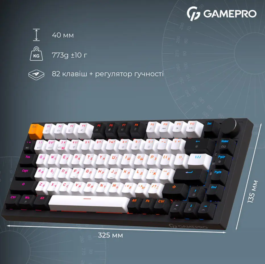 Клавіатура бездротова ігрова механічна GamePro MK-160-B Pro Black-White QLAB Orange Switches Hot-Swap - фото 13