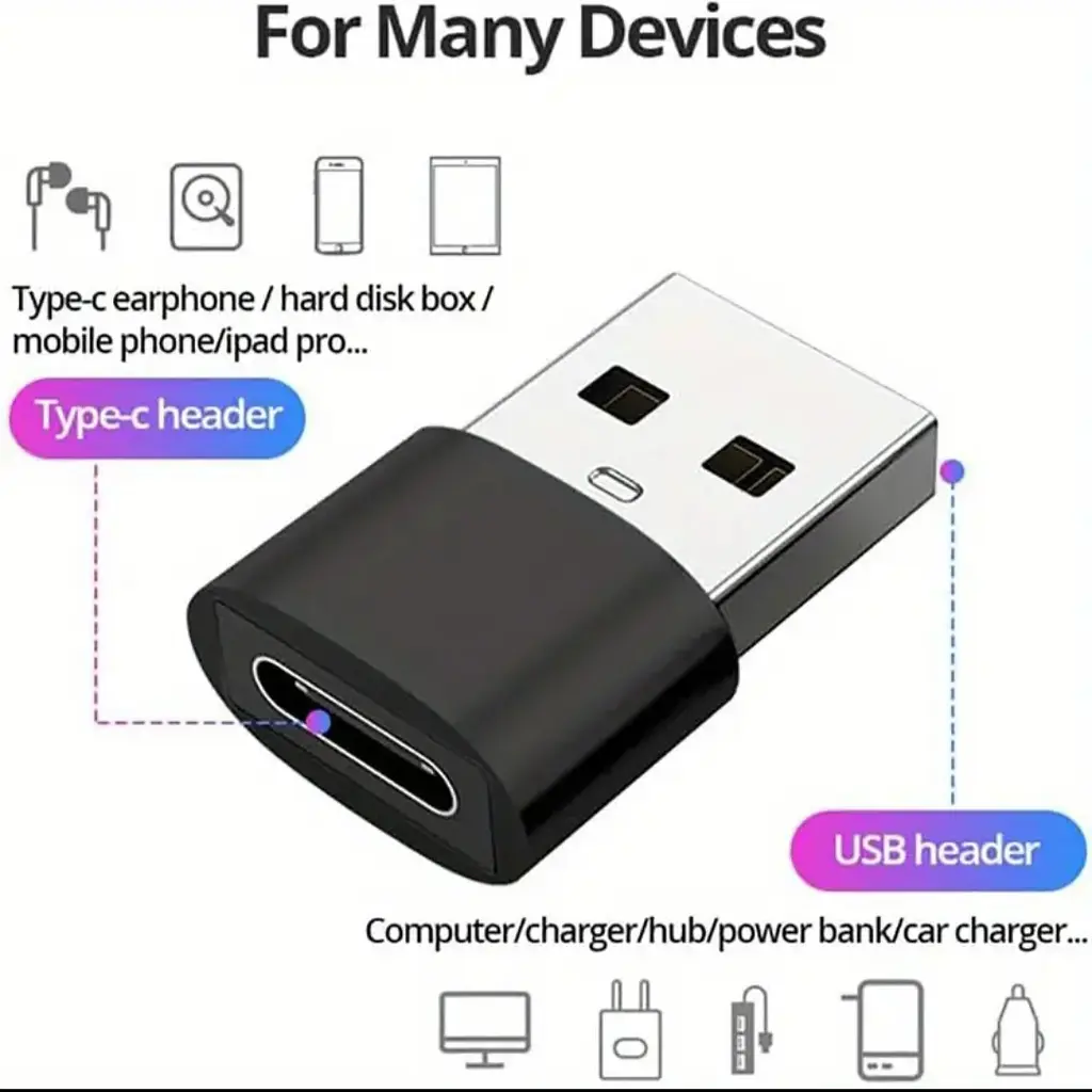 Перехідник з USB на Type-C OTG, USB Type-C. Чорний - фото 5