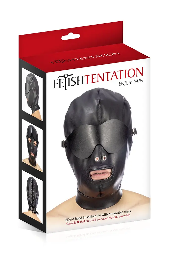 Капюшон для БДСМ Fetish Tentation BDSM hood in leatherette with removable mask із маскою що знімається - фото 3