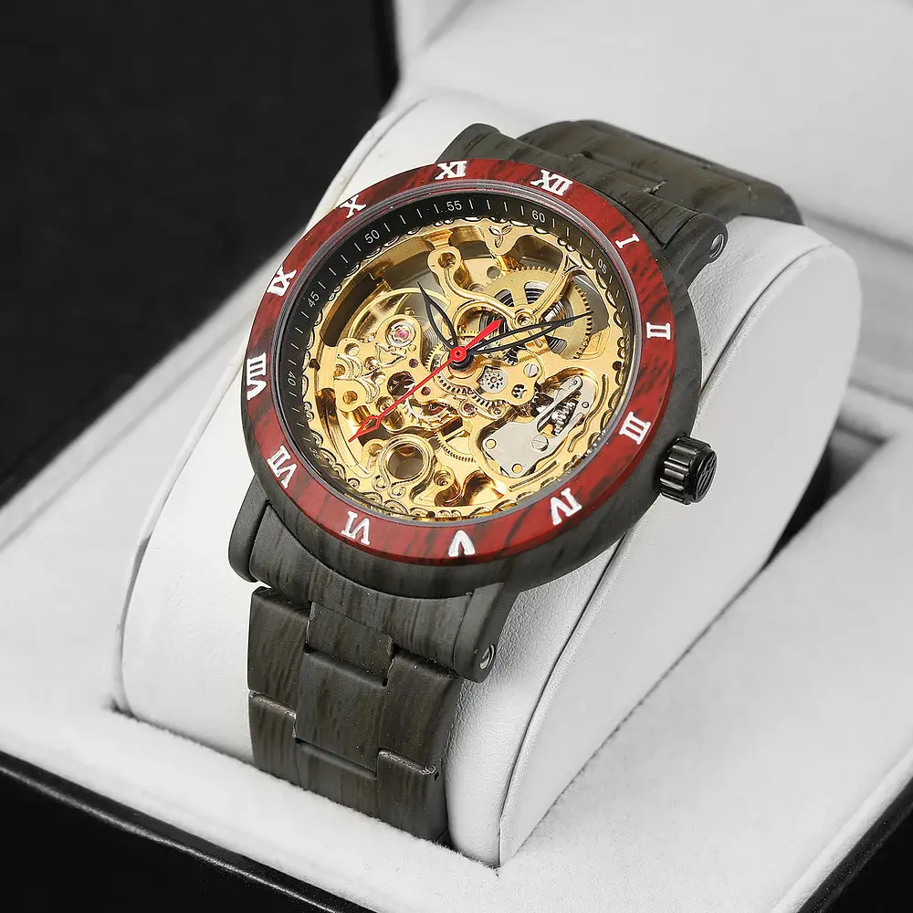 Чоловічий наручний годинник 8277 Black-Red-Gold Forsining acs0031398 - фото 4