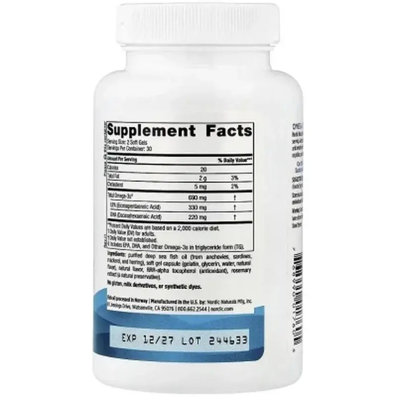 Вітамінно-мінеральний комплекс Nordic Naturals Омега-3, 690 мг на порцію, смак лимона, Omega-3, 60 гелевих кап (NOR-01760) - фото 4