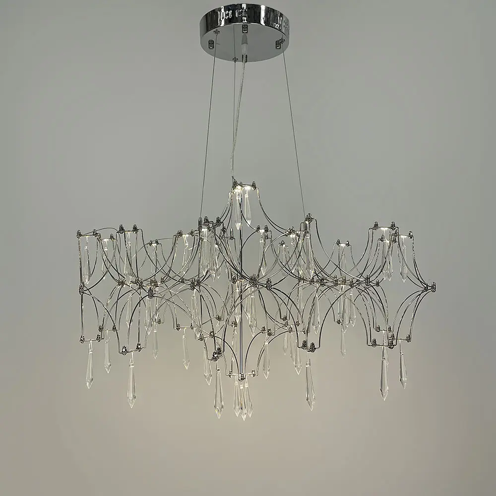 Дизайнерская невесомая серебряная люстра с хрусталем Ø 70 см | Ст. MJ 203-730 CH | Line F - фото 7