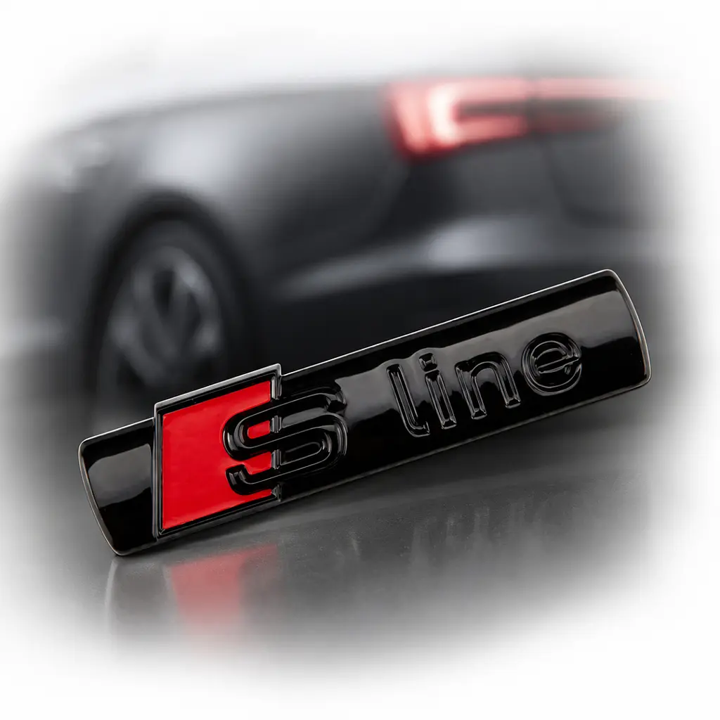 Емблема напис Sline для Audi чорна глянцева 72х17мм метал (на скотчі) - фото 3