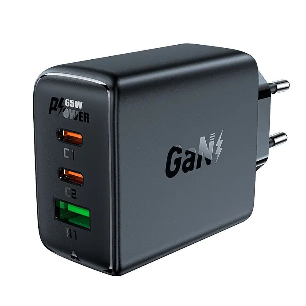 Мережевий зарядний пристрій Acefast A41 USB/2 Type-C QC PD PD65W GaN чорний - фото 3