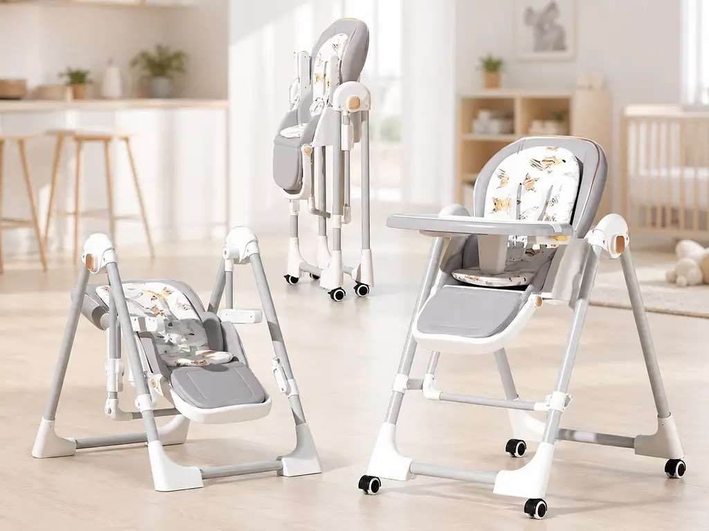 Стільчик для годування BabyChair з регульованою спинкою та столиком, шезлонг, колеса, складаний X-715 - фото 4