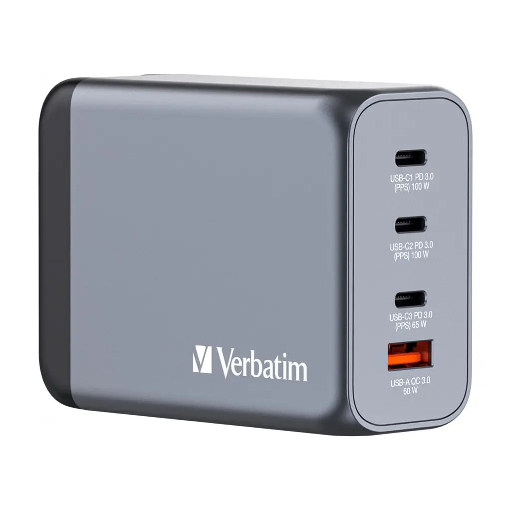 Зарядний пристрій Verbatim GaN 200 W 4 ports (2xUSB-C-100 W,USB-C-65 W /USB-A -3.0) (32204)