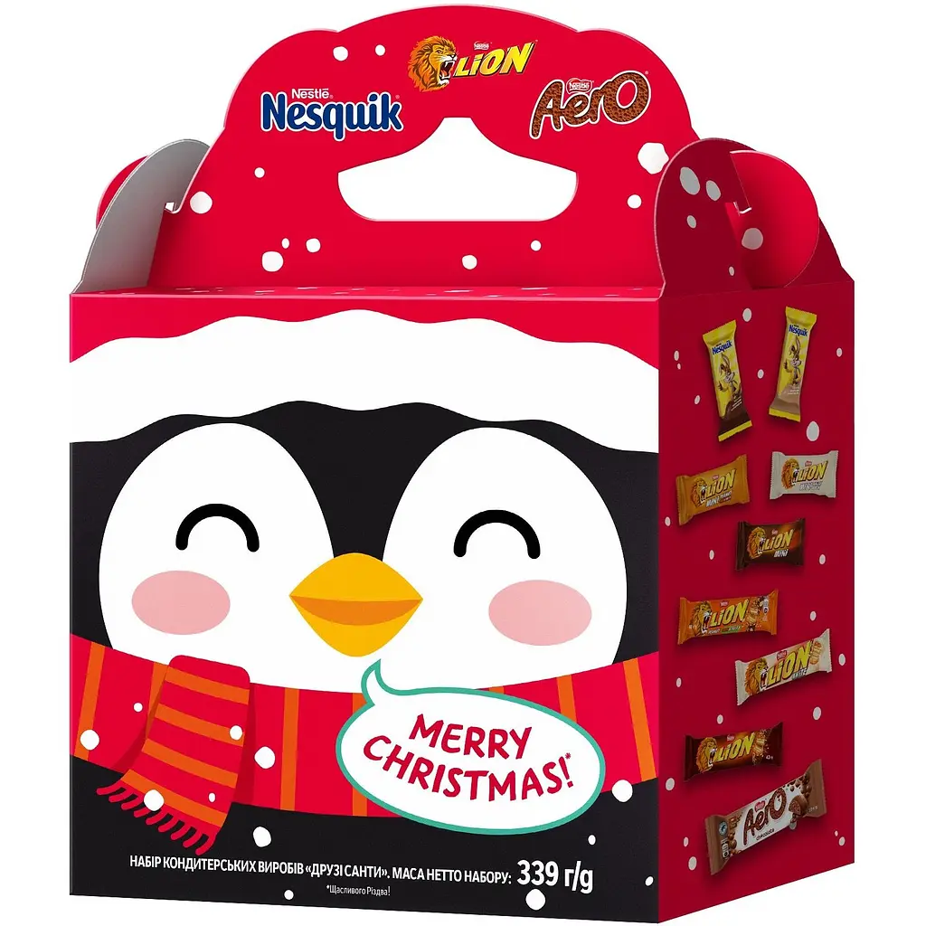 Уцінка. Новорічний подарунковий набір цукерок Nestle Lion Nesquik Aero Друзі Санти в асортименті 339 г - фото 2