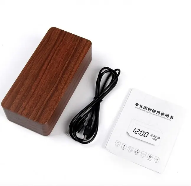 Електронні настільні LED годинники прямокутні під дерево WOODEN CLOCK VST 862 коричневий Зелене підсвічування - фото 3