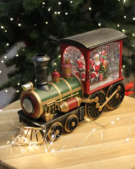 Нічник новорічний Xmas WDL-2110 Вінтажний Паровоз нічник з ефектом снігового вихору від батарейок - фото 2