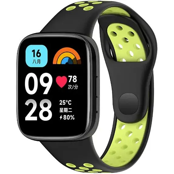 Ремешок DK для Xiaomi Redmi Watch 3 Active / 3 Lite Silicone Sport Band Nike (black / green) - фото 3