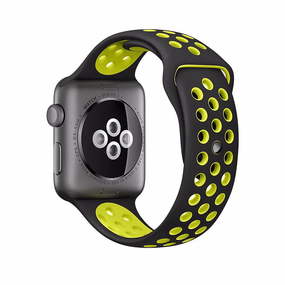 Спортивный ремешок с перфорацией Primo для часов Apple Watch 38 мм, 40 мм, 41 мм размер L Black Yellow - фото 4
