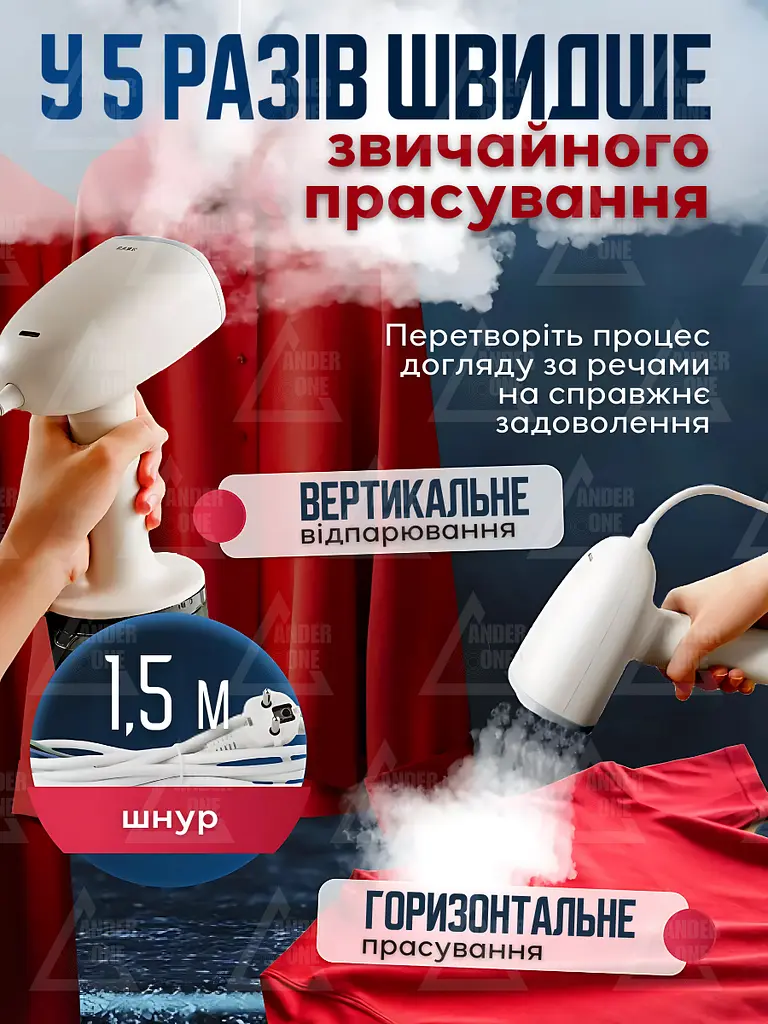 Ручний вертикальний відпарювач для одягу 1000 Вт, розумна парова прасувальна машина, Біла (4172345756) - фото 2