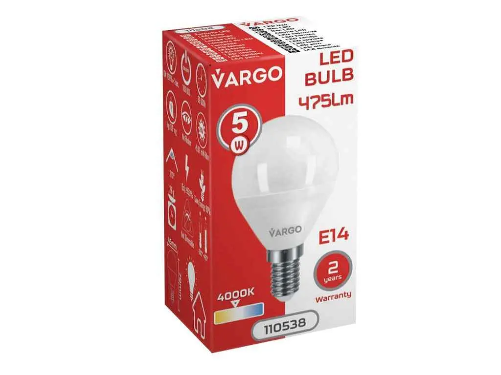Лампа світлодіодна VARGO 5W E14 G45 4000K 220V (V-110538) - фото 2