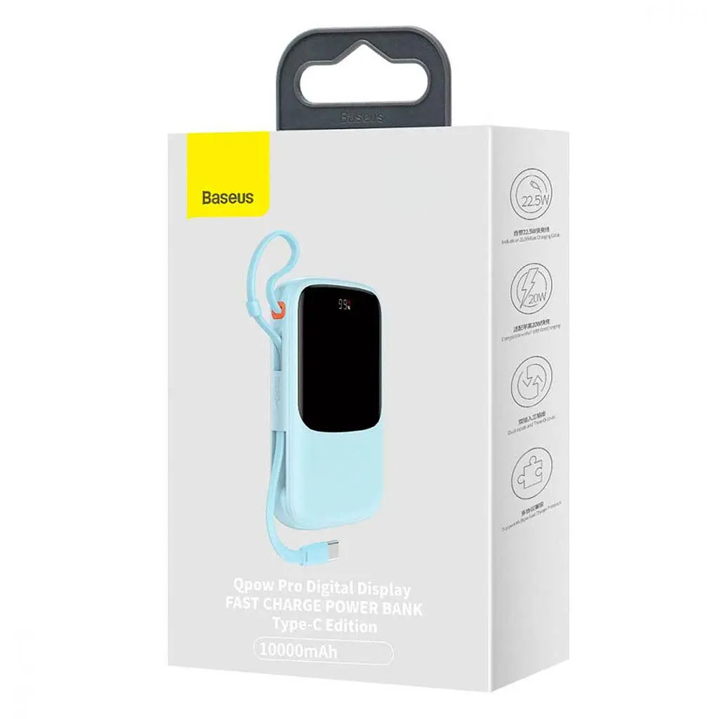 Портативная батарея Baseus Qpow 10000 mAh 15 W Type-C 2022 Edition PPQD050003 голубая - фото 3