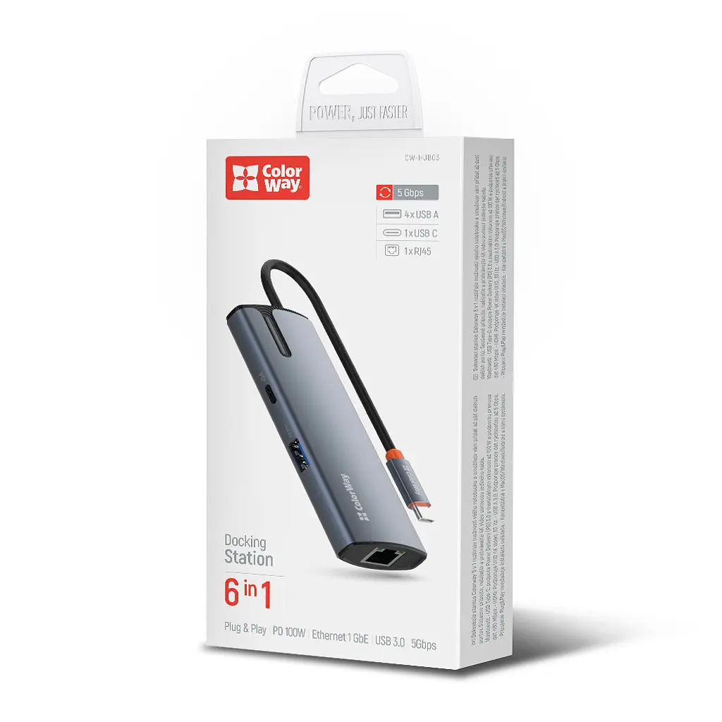 Порт-реплікатор ColorWay Docking Station USB-C 6-в-1 Type C PD 100W/USB3.0х3/USB2.0/RJ45 (CW-HUB03) - фото 12