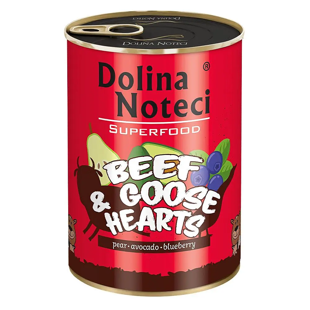 Вологий корм для собак Dolina Noteci Superfood з яловичих і гусячих сердець банка 400 г