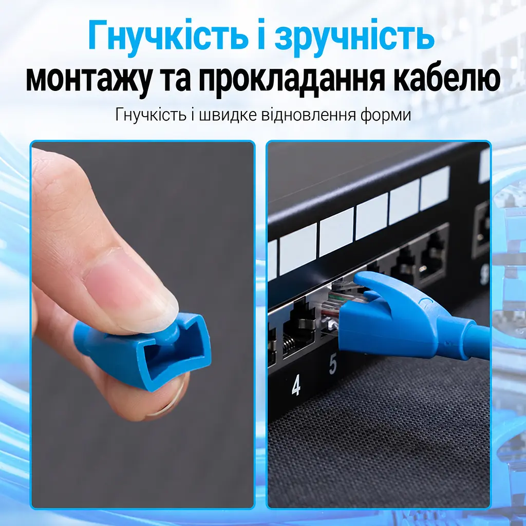 Чохол для конектора RJ45 із захистом від натягу Vention 100 шт. Захисний ковпачок Захист засувки від зворотного згинання та оболонки кабелю від пошкодження Захист від пилу та води Чорний (IODB0-100) - фото 5