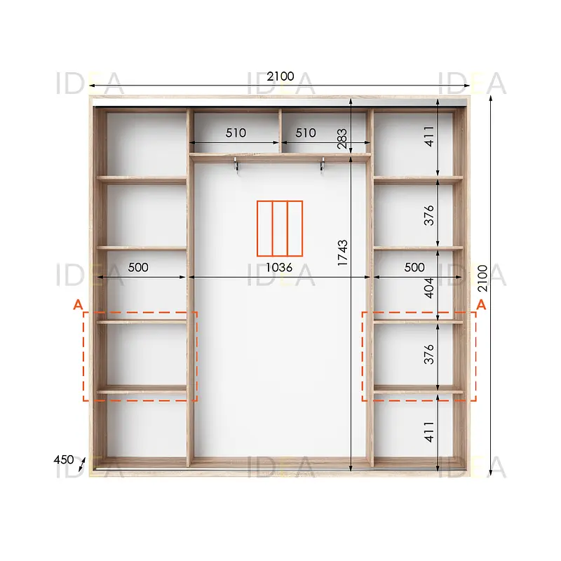 Шафа-купе Idea серія 7 210 x 45 x 210 см Дуб сонома Дзеркало - фото 2