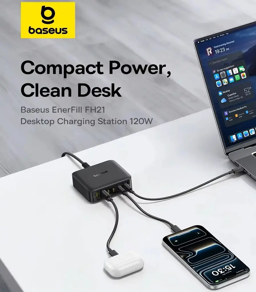 Зарядний адаптер - блок Baseus 120W E0120T EnerFill FH21 6 виходів 2U + 4C (кабель євро вилка) - фото 3