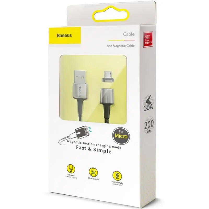 Кабель Baseus Zinc Fabric Magnetic Cable USB to MicroUSB 1.5A 2m CAMXC-B01 Black - фото 4