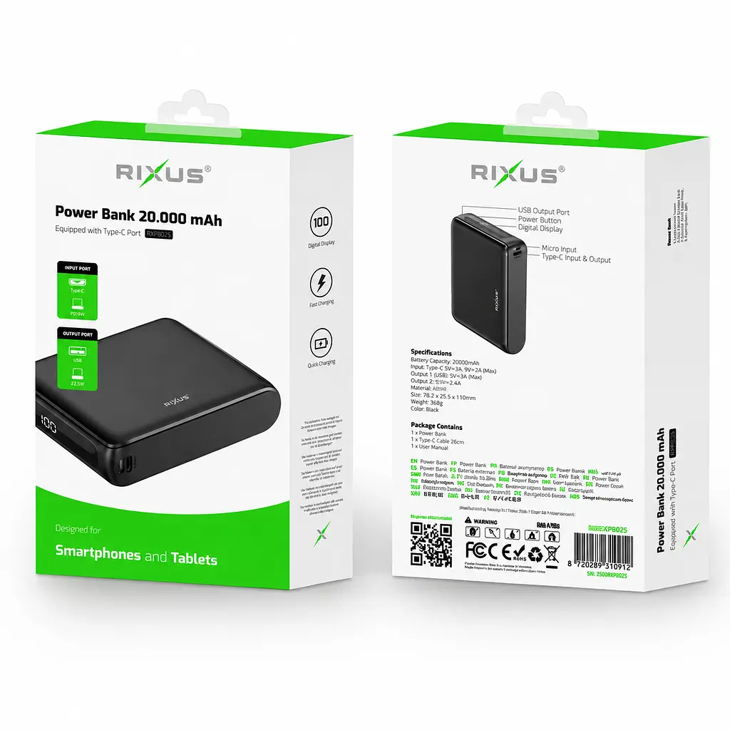 Power Bank 20000 mAh Rixus RXPB25 Compact Digital Display Black - фото 4