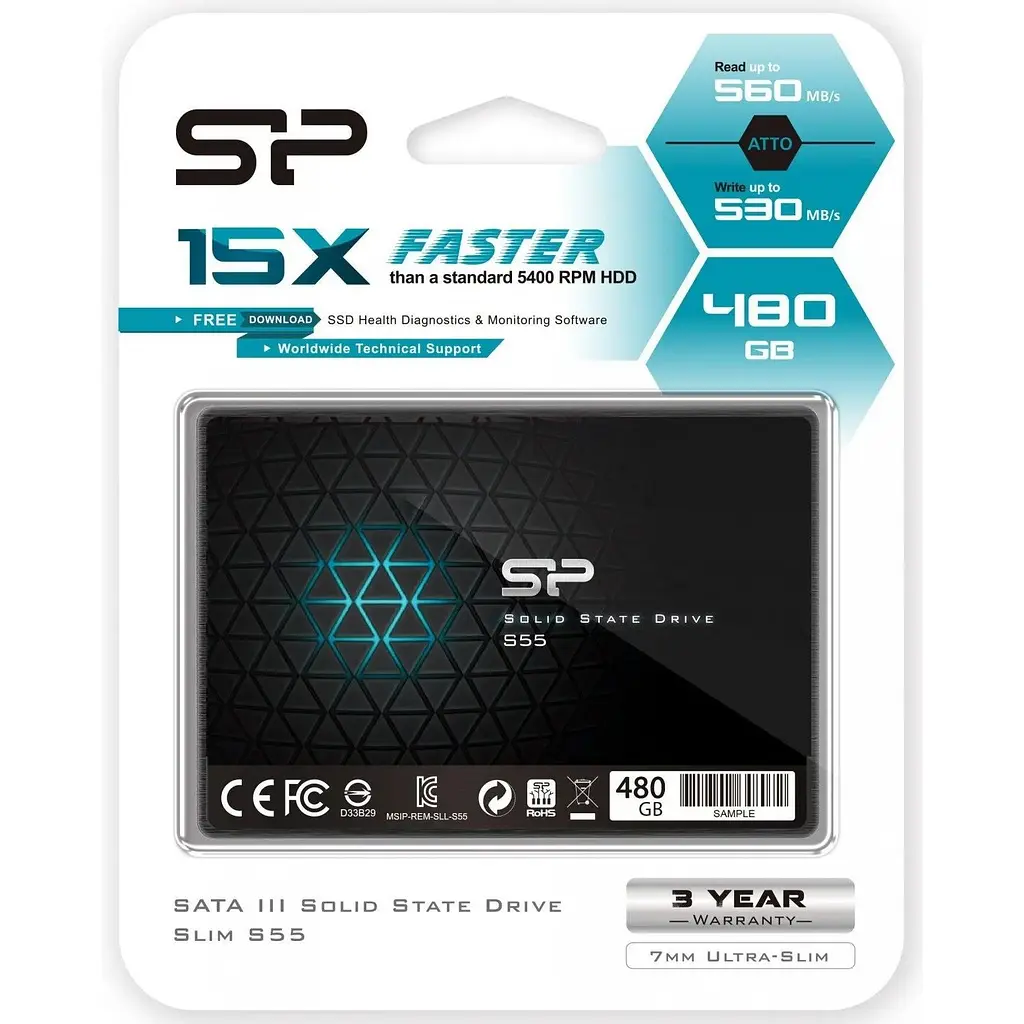 Накопичувач SSD Silicon Power Slim S55 2.5" SATAIII TLC 480GB (SP480GBSS3S55S25) - фото 3