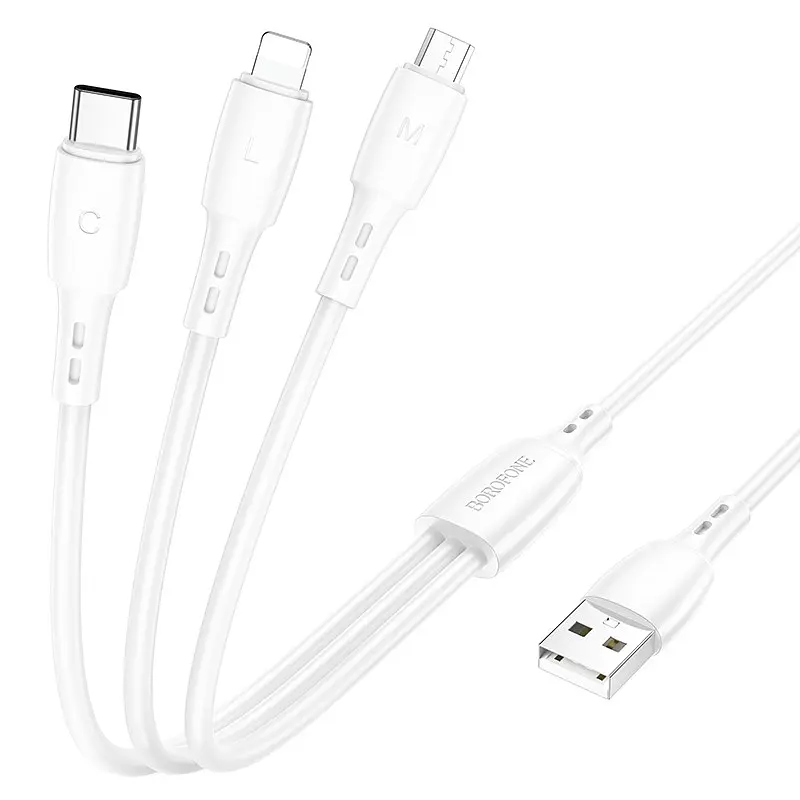 Кабель BOROFONE BX71 3-in-1 charging cable (iP+Micro+Type-C) Белый - фото 3