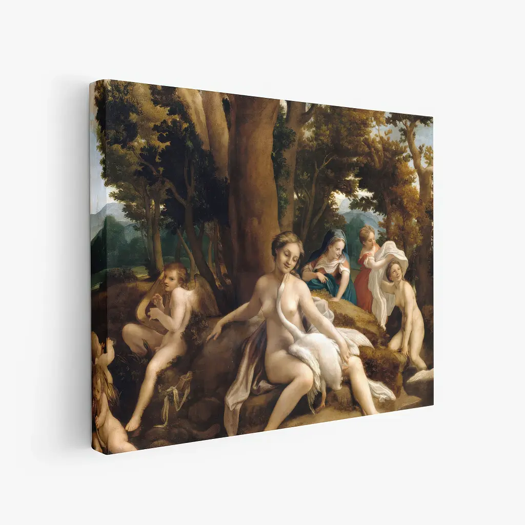 Інтер'єрна картина Леда і лебідь, Антоніо да Корреджо, Antonio da Correggio, Leda and the Swan, інтер'єрний декор, 48×60 см (id6968) - фото 2
