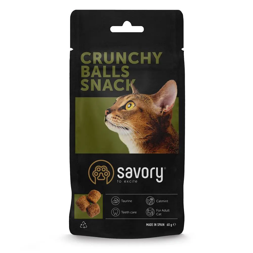 Хрумкі ласощі для дорослих вибагливих котів Savory Cats Snacks Crunchy Balls, кульки з котячою м'ятою, 60 г