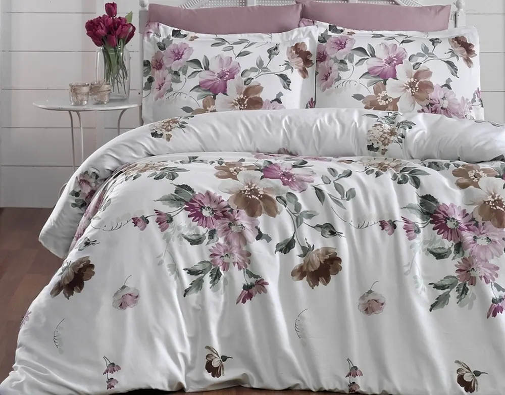 Турецька постільна білизна First Choice Cotton Satin Serra powder євро