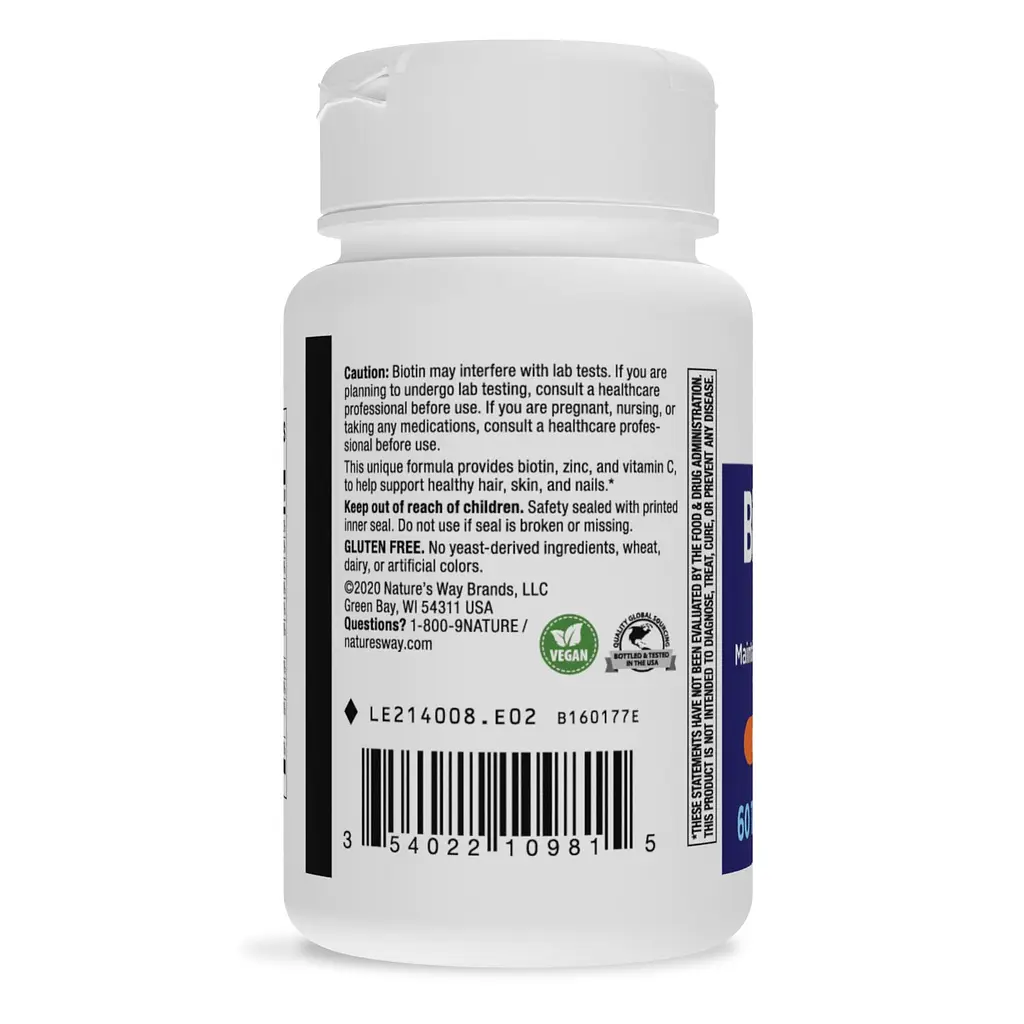 Біотин і цинк Nature's Way Biotin Forte with Zinc, 60 таблеток для підтримки  шкіри, волосся та нігтів - фото 3