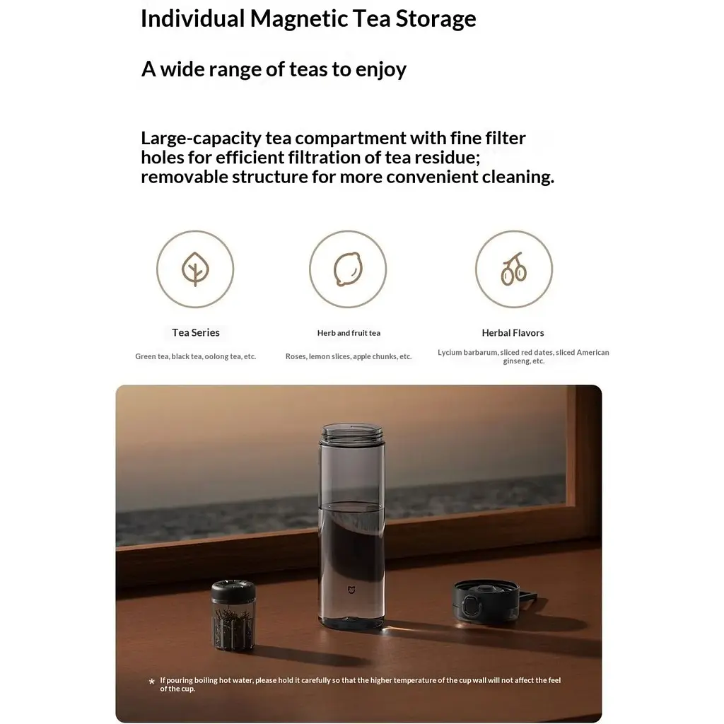 Пляшка для води MiJia Magnetic Tea Storage Cup Black (BHR089TCN) [169615] - фото 6