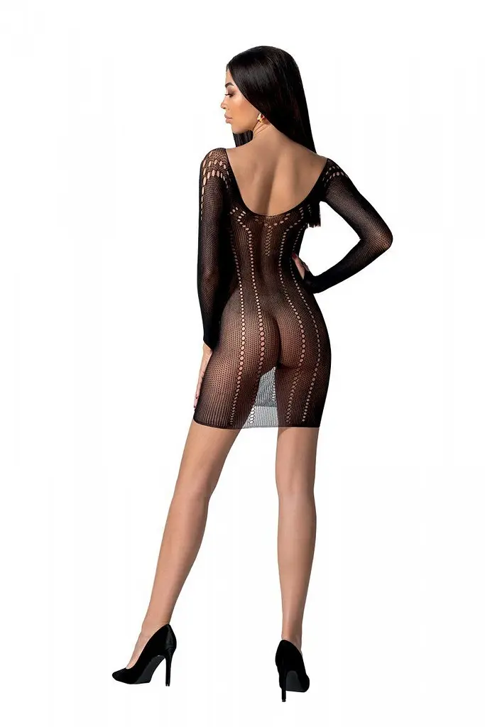 Напівпрозора мінісукня Passion BS101 One Size, black, рукави-мітенки - фото 2