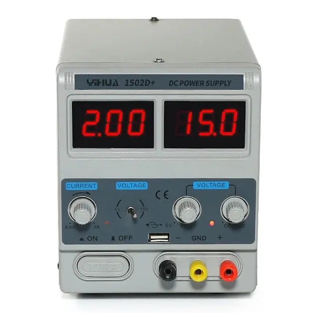 Лабораторний блок живлення Yihua 1502D+ Трансформаторний / 15V / 2A / 50W + USB, цифрова індикація напруги та струму (19465) - фото 2