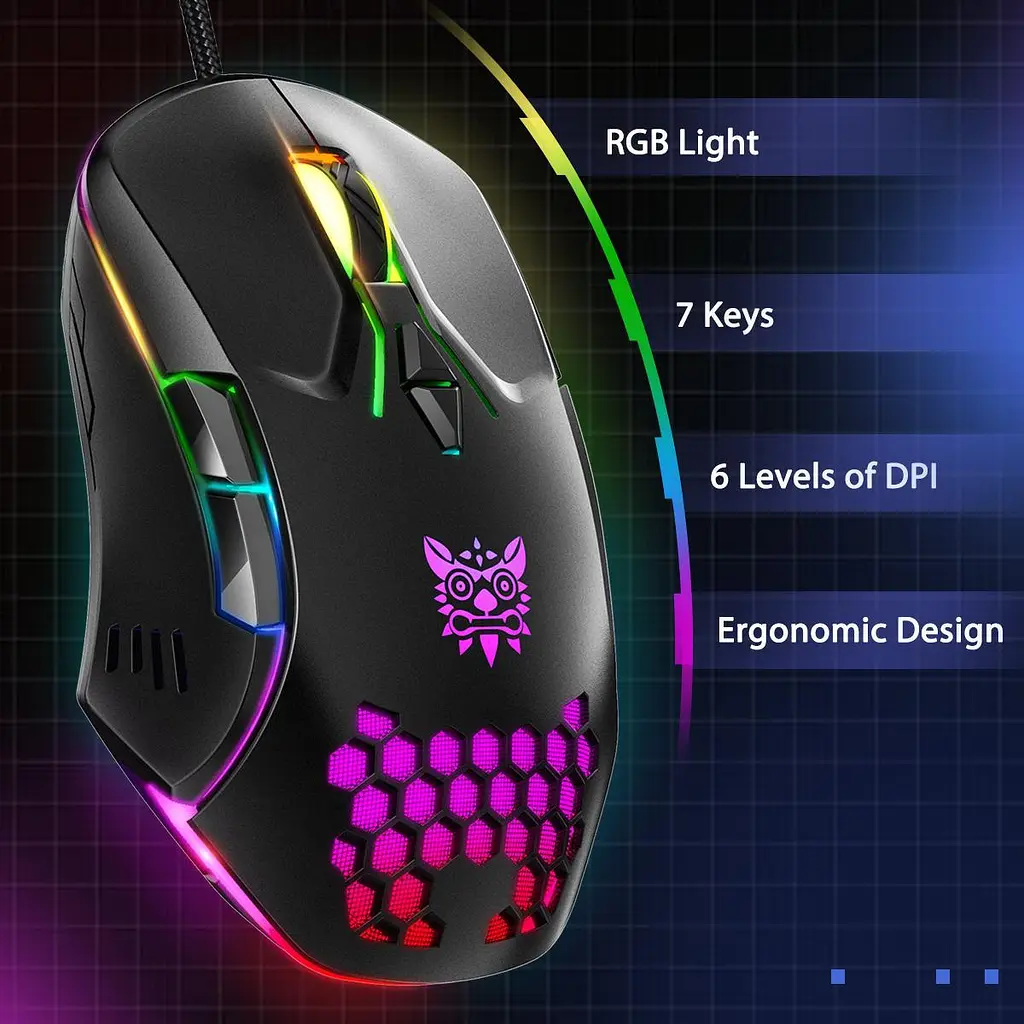 Комп'ютерна мишка Onikuma дротова ігрова комп’ютерна C12 RGB підсвітка 800-6400 DPI 7 кнопок для ПК та ноутбука чорний - фото 3