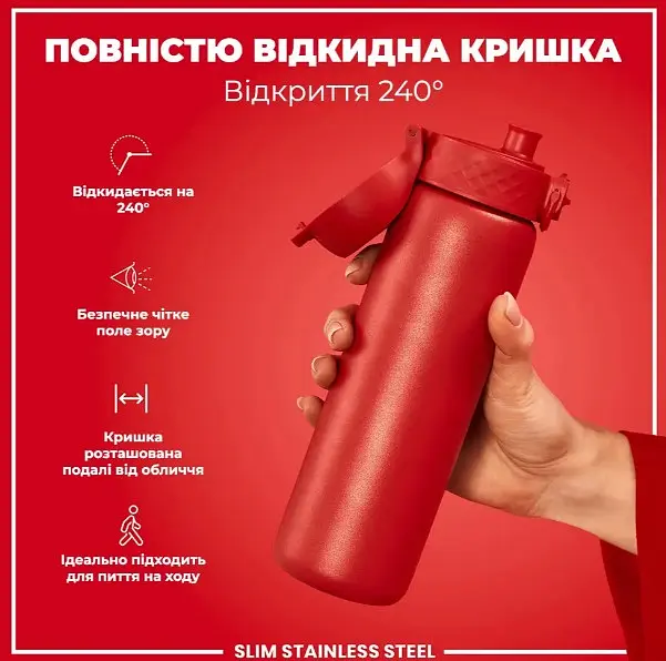Пляшка для води ION8 металева 600 мл Stainless Steel Red (I8SS600RED) - фото 3