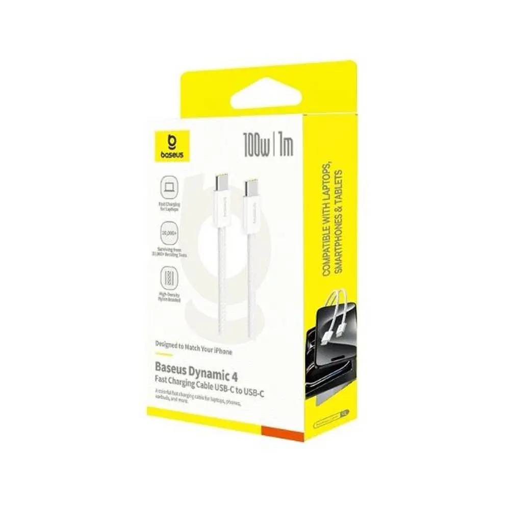 Кабель Baseus Dynamic 4 Fast Charging Data Cable Type-C to Type-C 100W 1m White - фото 2