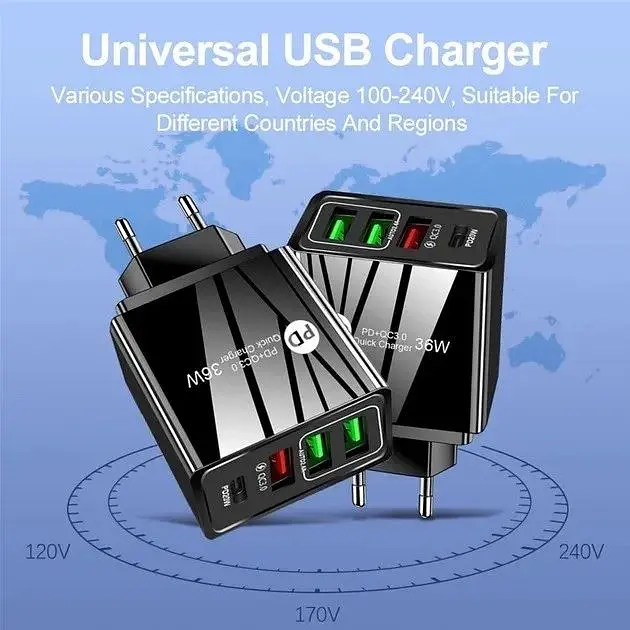 Зарядний пристрій Mirrow 3 USB Type-C Super Charge/Quick Charge 36W Black (498567566) - фото 6