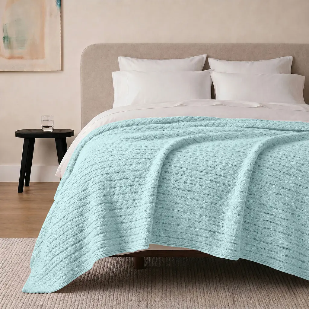 Плед покривало Cosas Mint Knitted Braid 240х260 см косичка (Blanket_04Mint_KnittedBraid_240x260) - фото 2