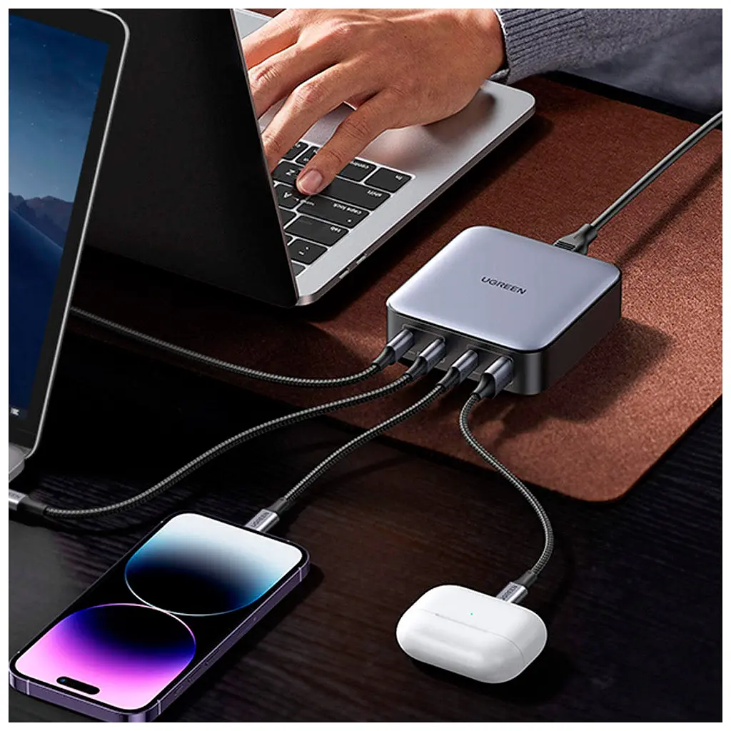 Зарядний пристрій Ugreen 4xUSB 100W (3xType-C+USB A QC3) GAN Charger Nexode Series Black CD328 (90928) - фото 3