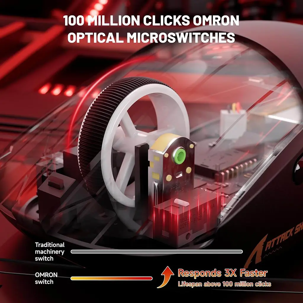 Бездротова миша ATTACK SHARK X8 Ultimate 42000 DPI PAW3950MAX,8K Sensor,Nordic 54L15 Чорна - фото 8