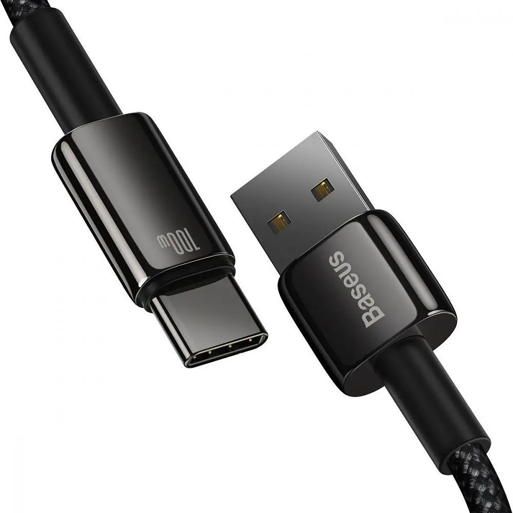 Кабель Baseus Tungsten Gold Fast Charging Data Cable USB to Type-C 100W 1m Black (CAWJ000001) - фото 5